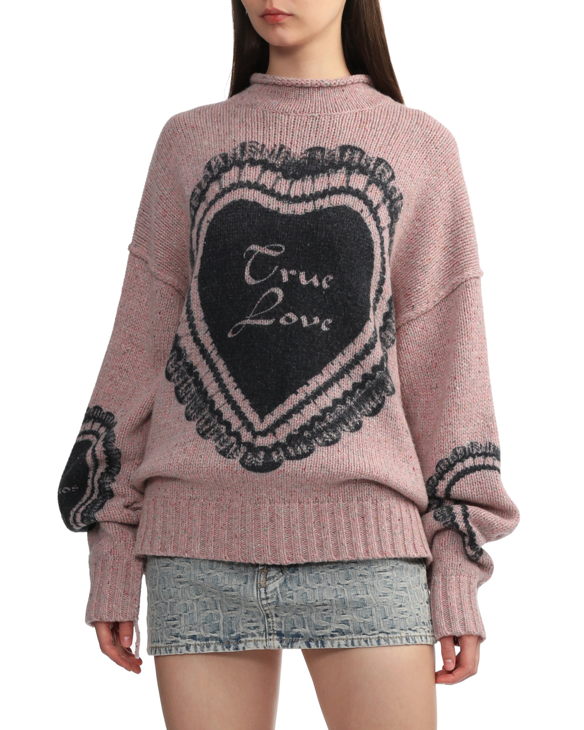 Heart-print chunky-knit jumper