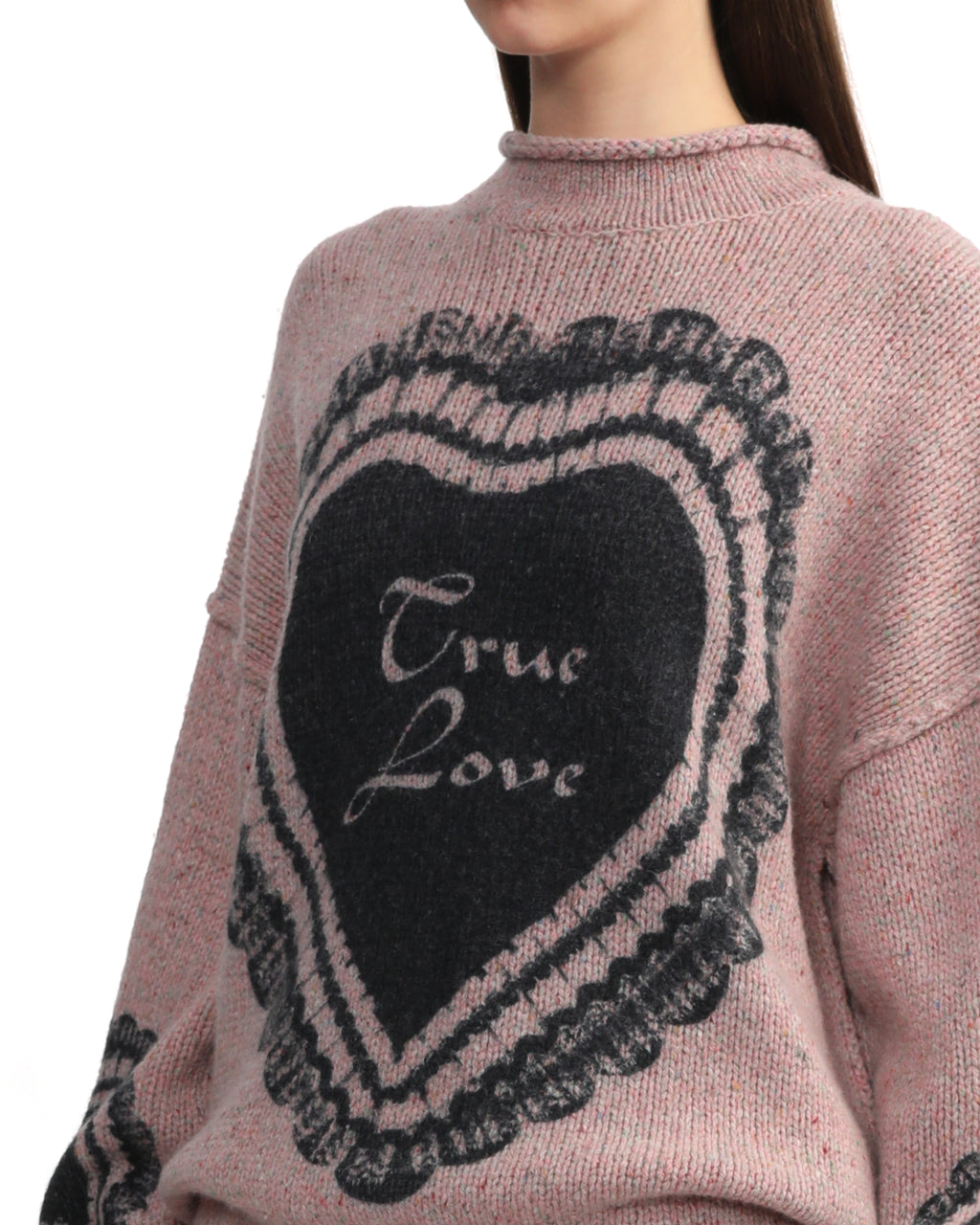 Heart-print chunky-knit jumper