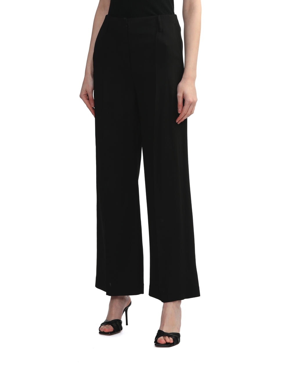 Wide leg wool-blend trousers