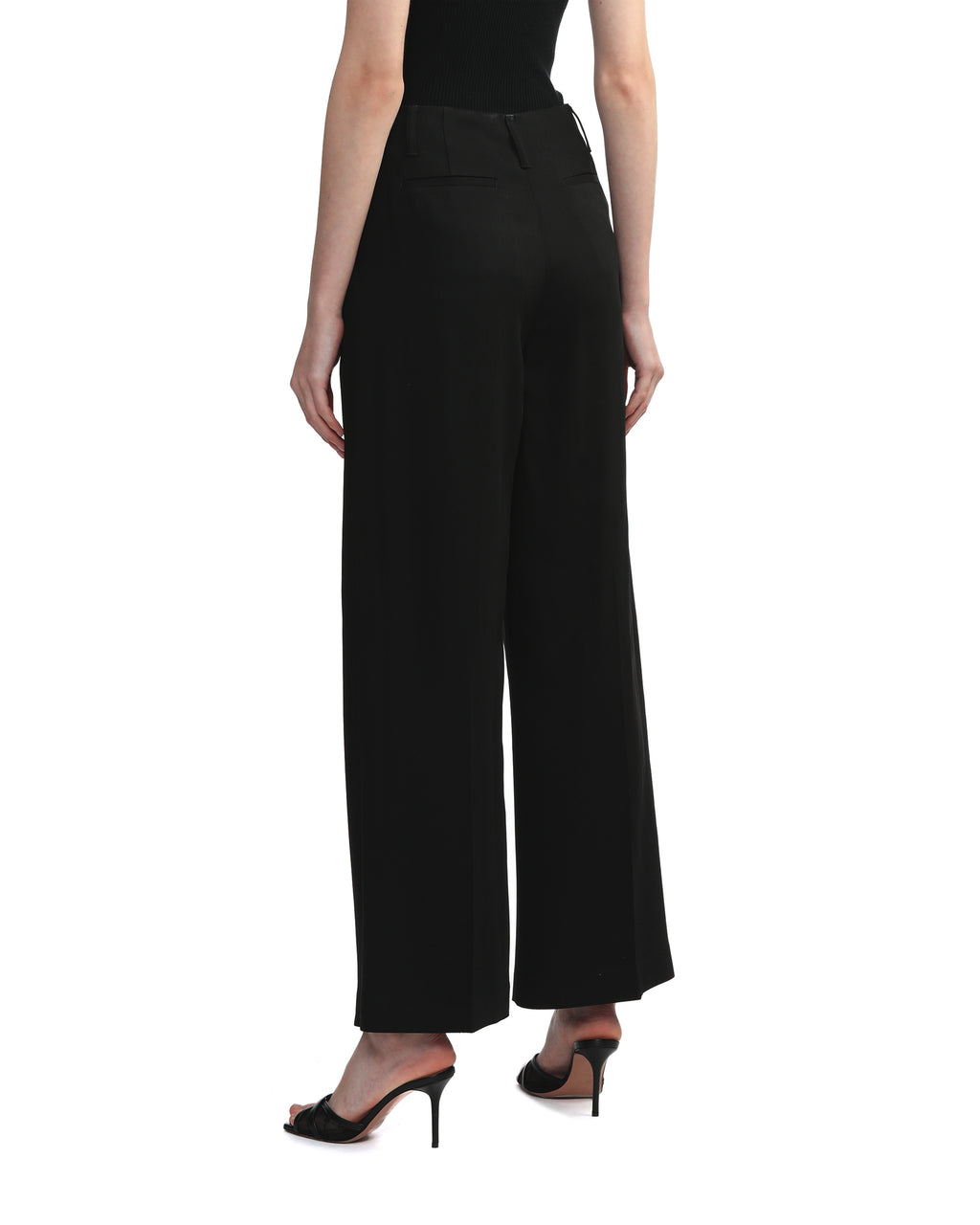 Wide leg wool-blend trousers