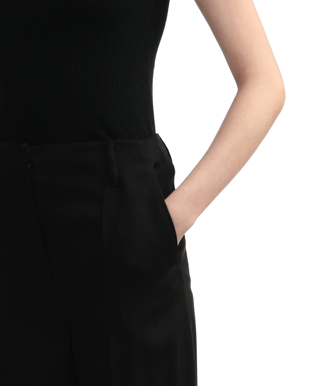 Wide leg wool-blend trousers