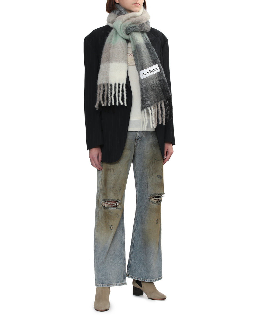 Mohair checked scarf