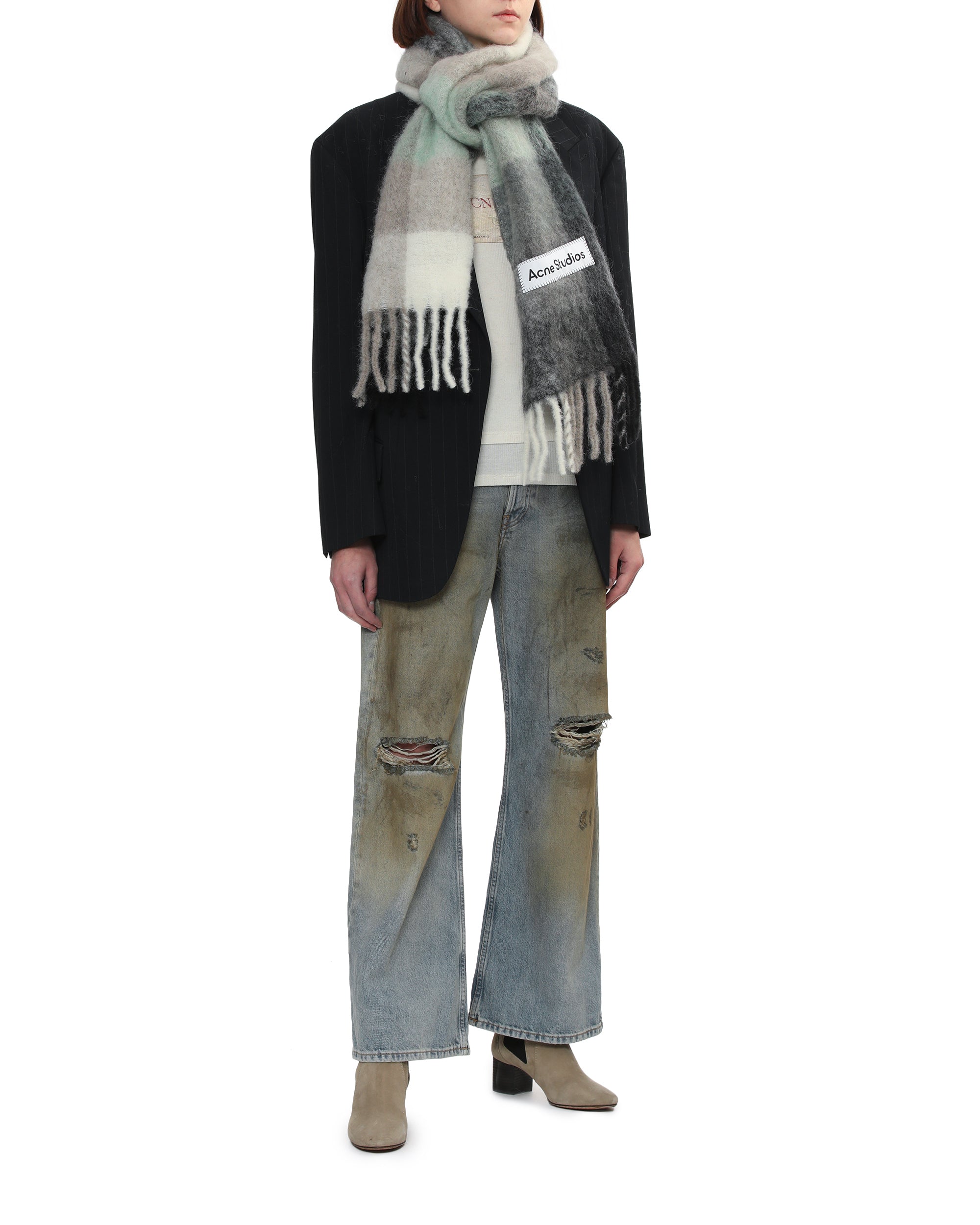 Mohair checked scarf