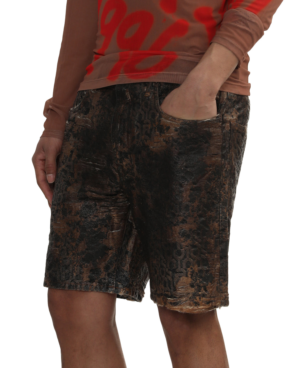 Denim monogram shorts