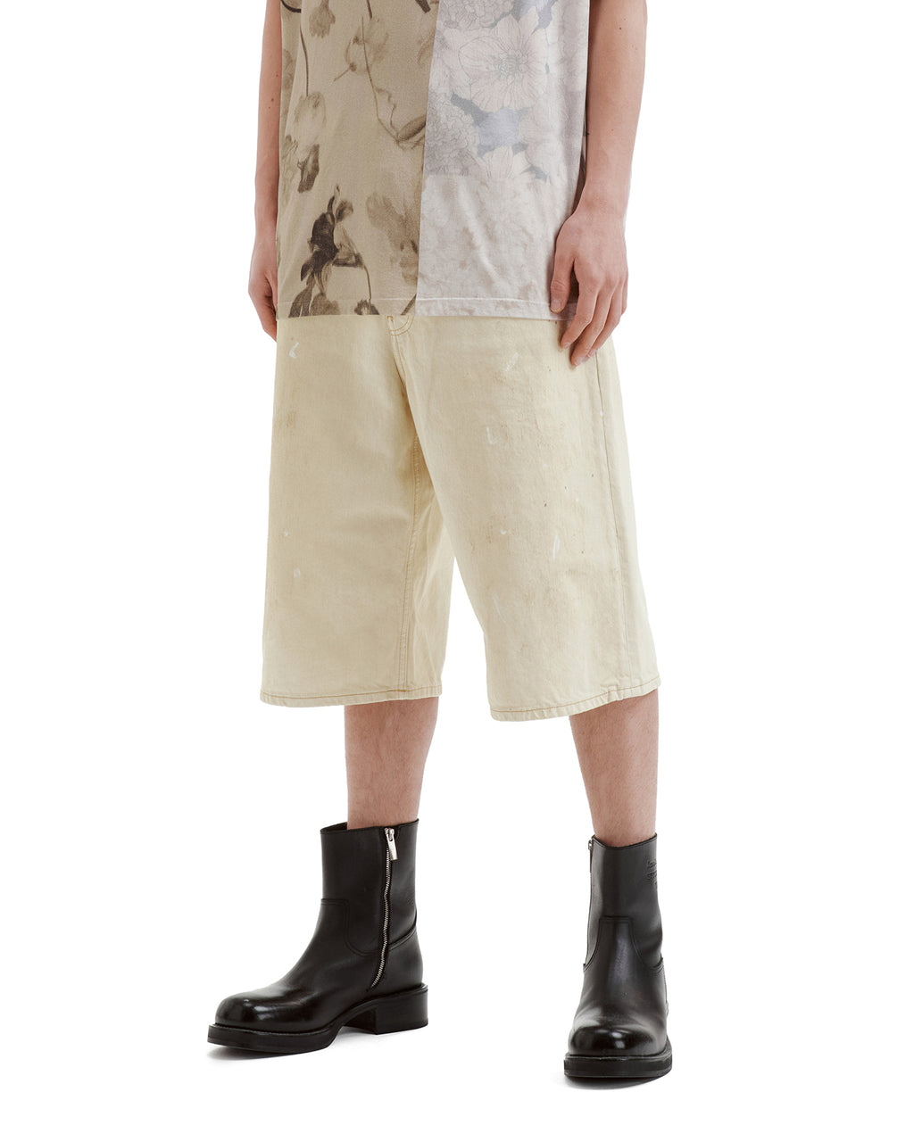 Distressed denim shorts