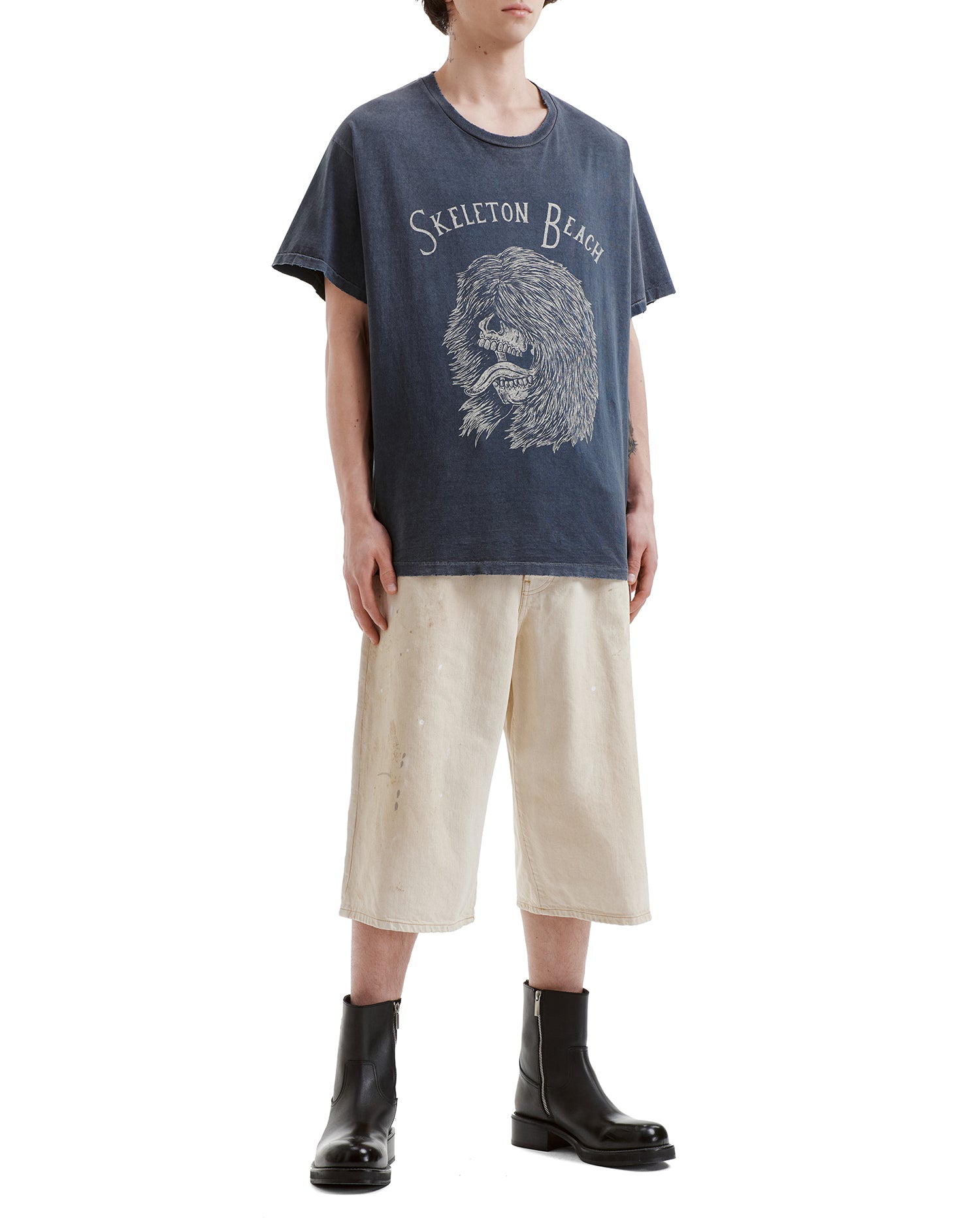 Stained denim shorts