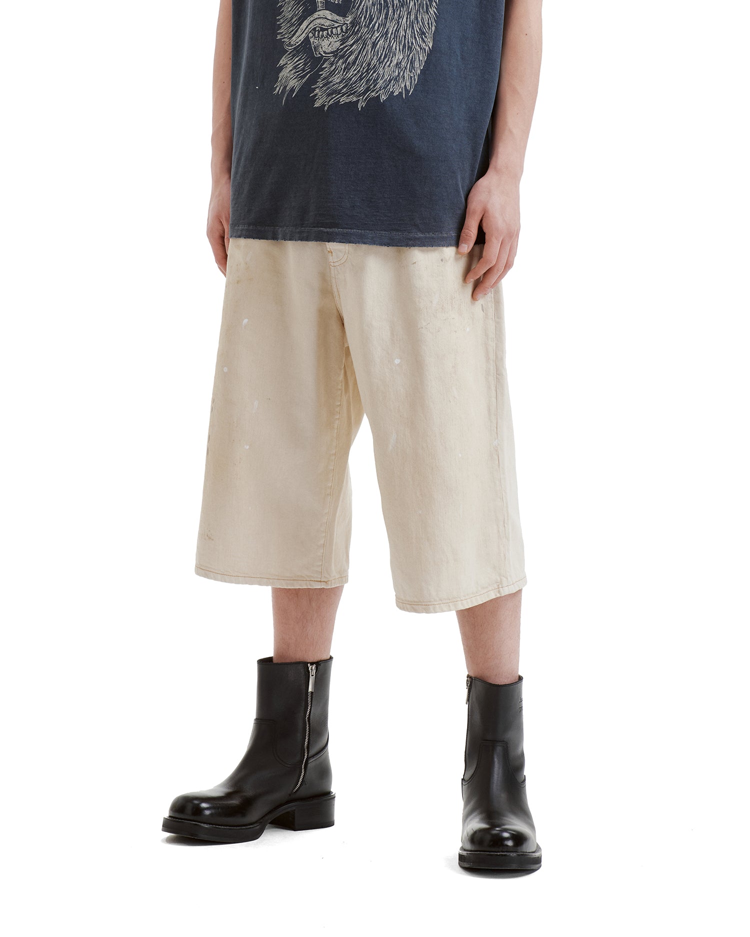 Stained denim shorts