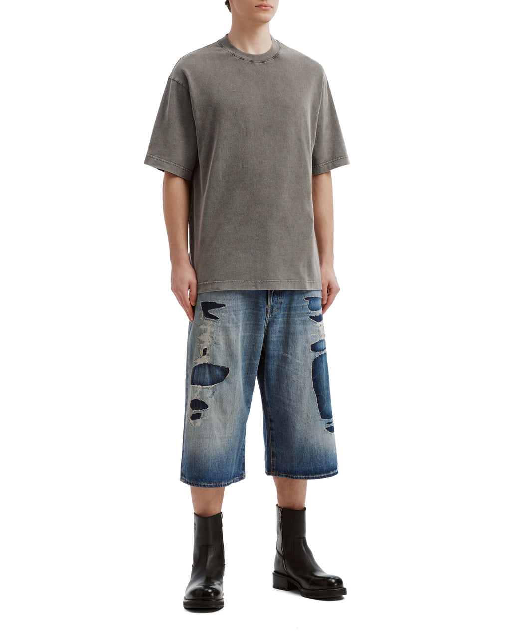 Mended denim shorts