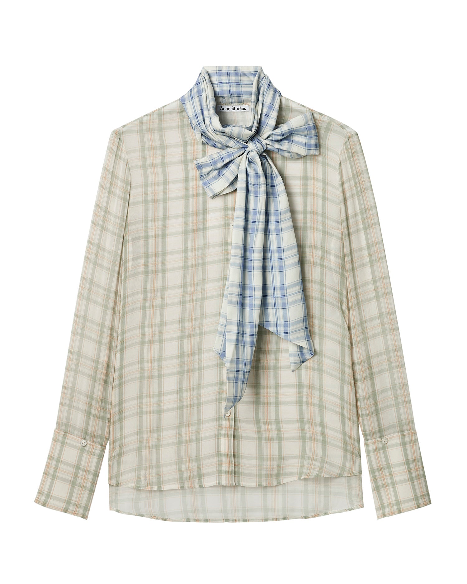 Scarf-neck plaid shirt