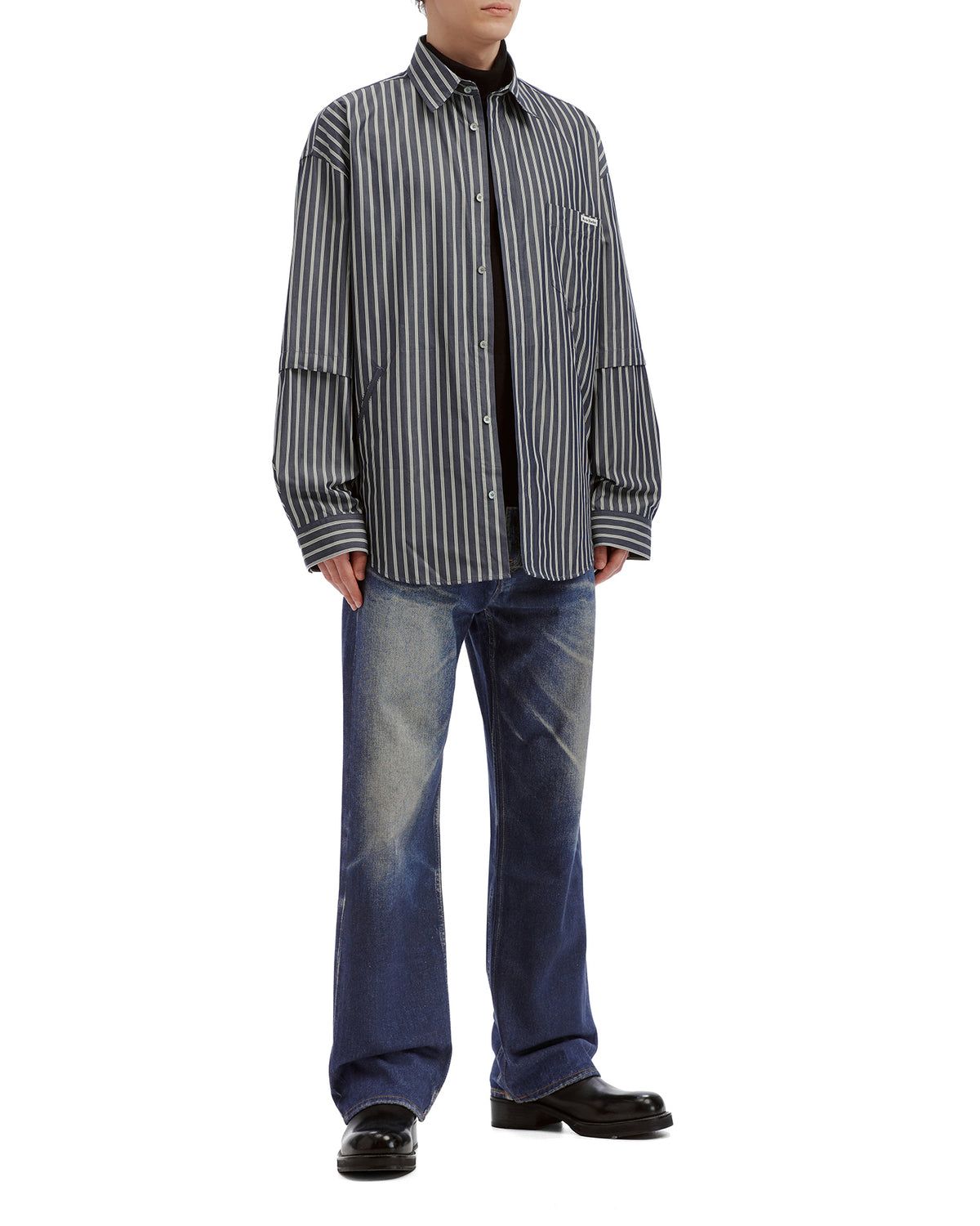 Double-sleeve striped shirt