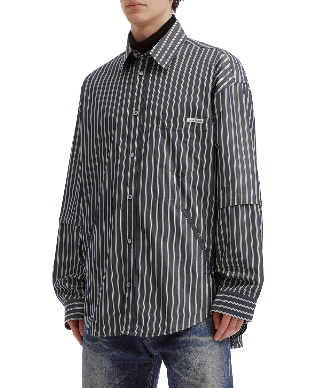 Double-sleeve striped shirt