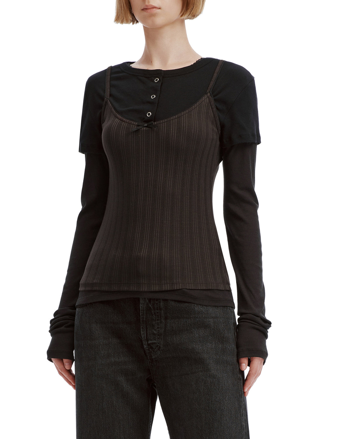 Layered jersey shirt with bow