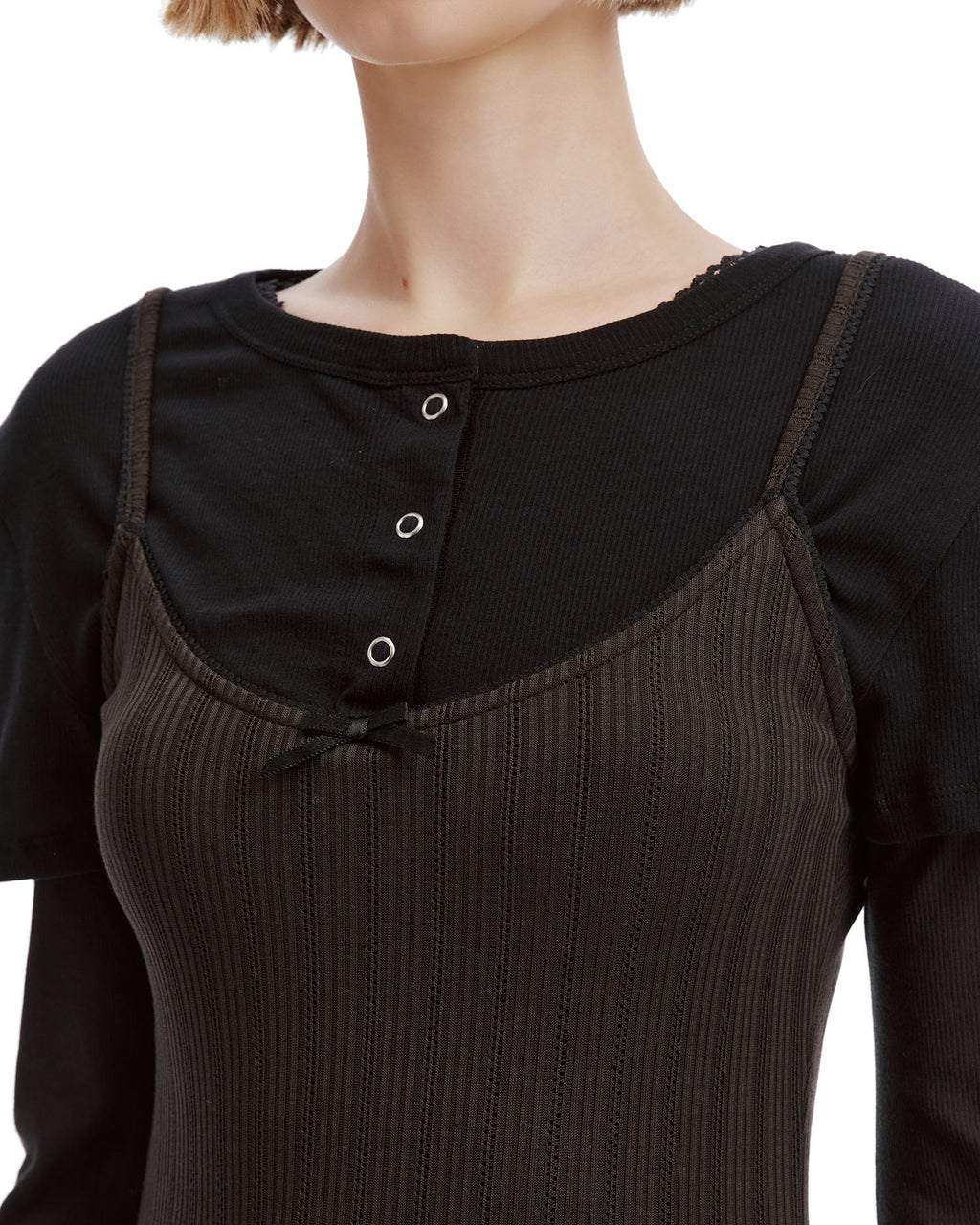 Layered jersey shirt with bow