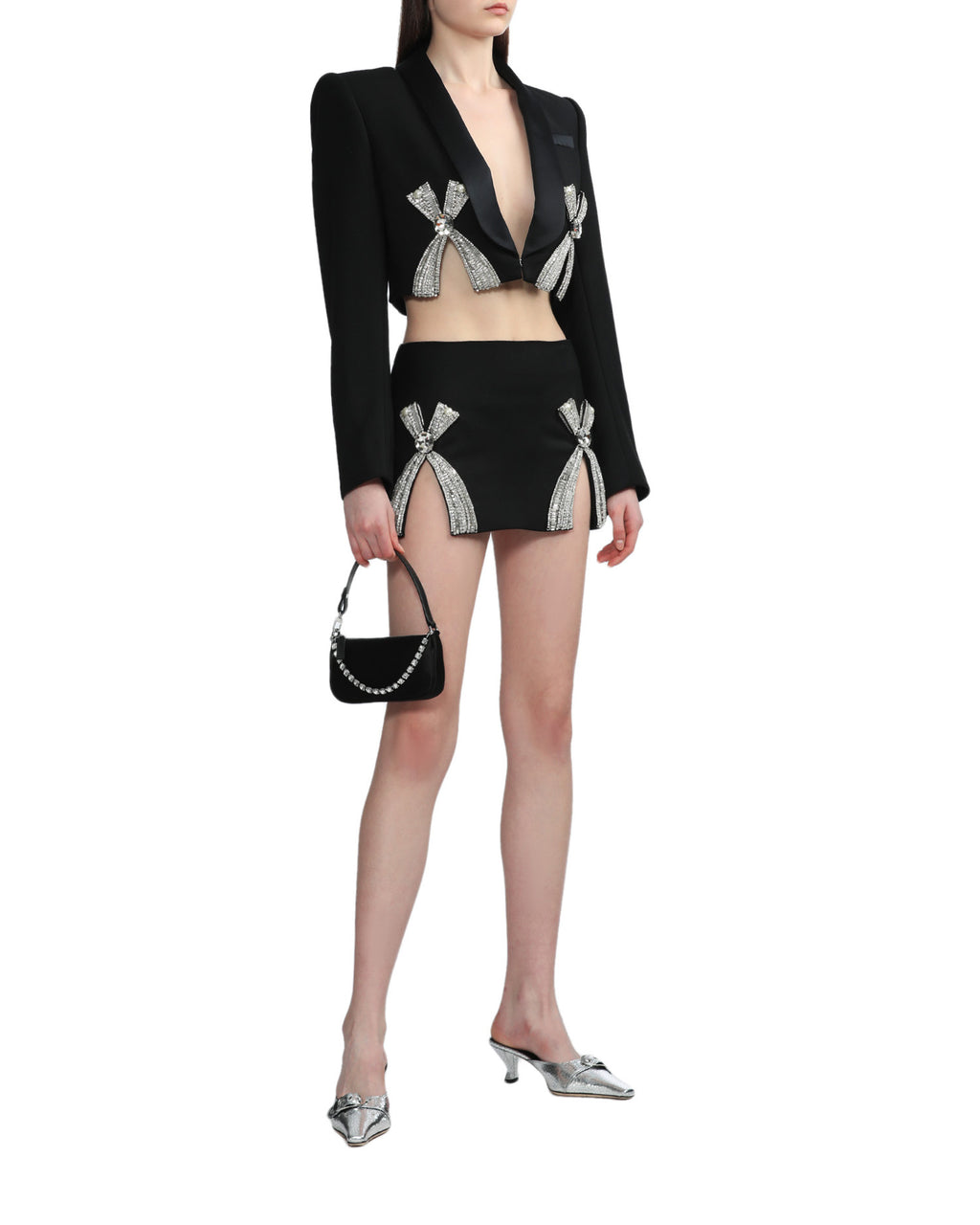 Deco bow slit crop blazer