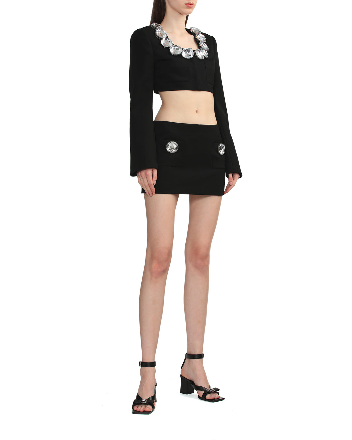 Crystal-embellished cropped wool jacket