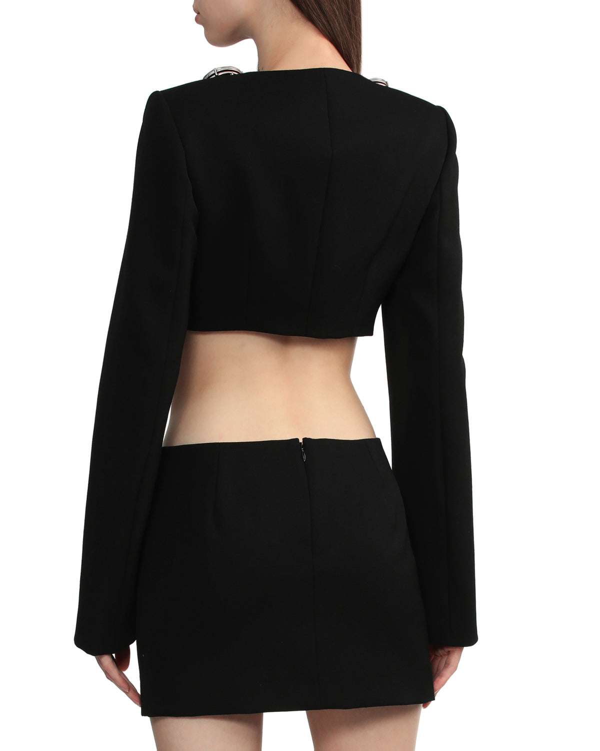 Crystal-embellished cropped wool jacket