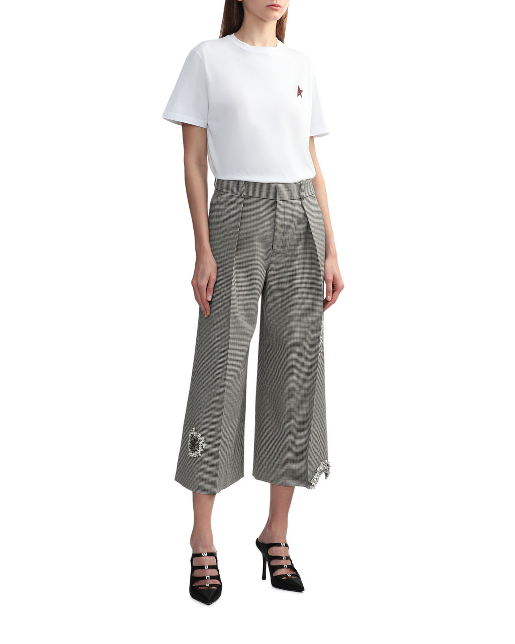 Distressed crystal cropped pants