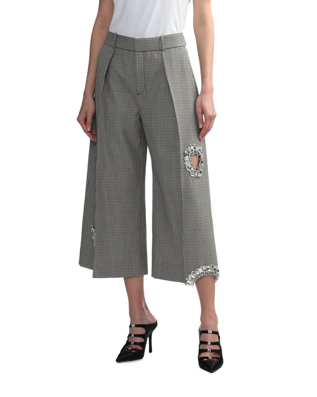 Distressed crystal cropped pants