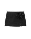 Floral-appliqué wool miniskirt
