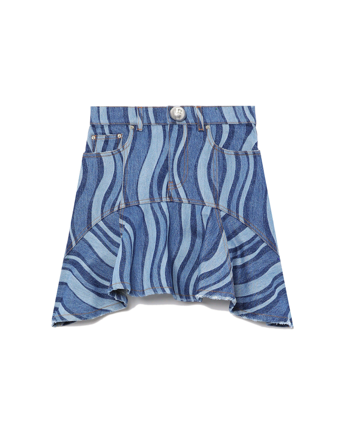 Sunray denim ruffle mini skirt
