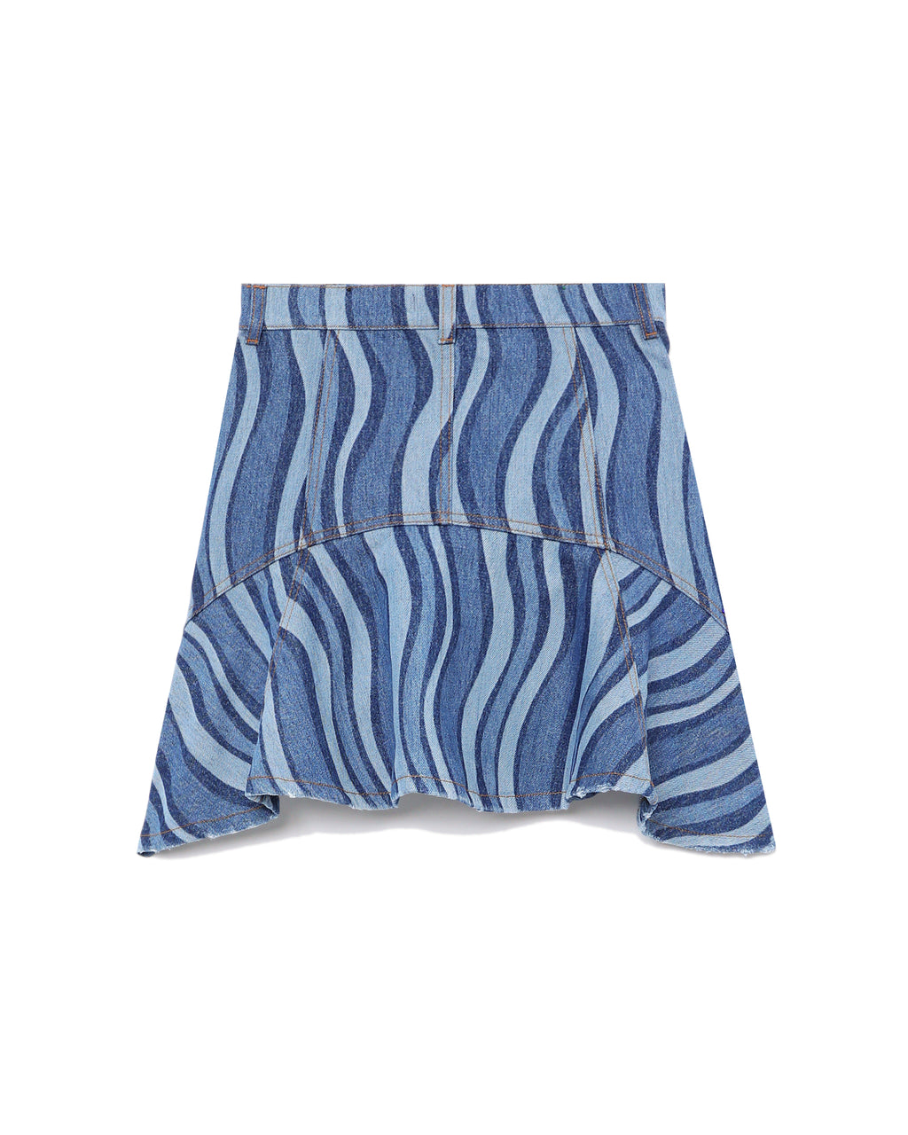 Sunray denim ruffle mini skirt