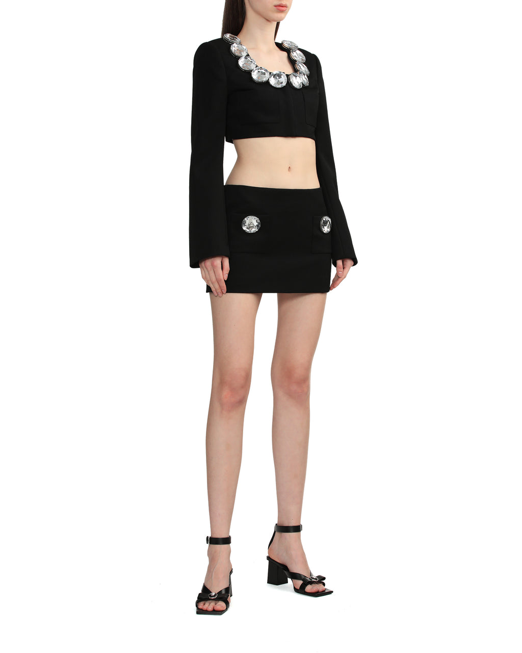 Jumbo crystal-embellished wool miniskirt