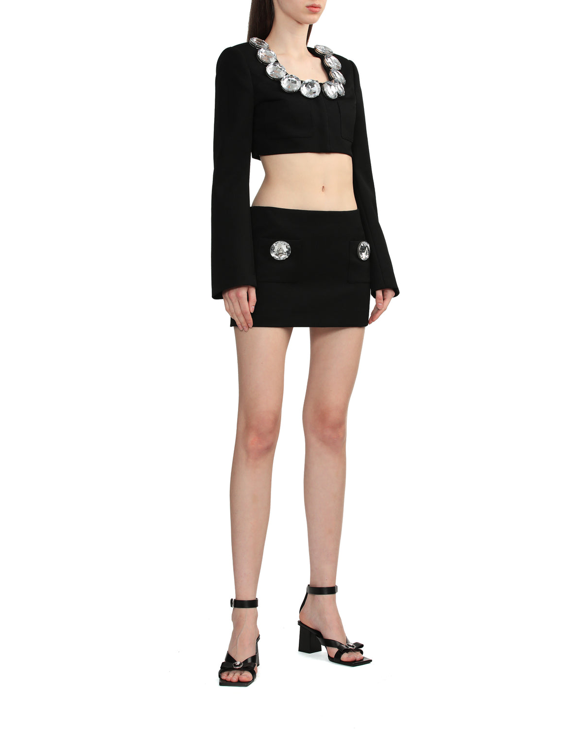 Jumbo crystal-embellished wool miniskirt
