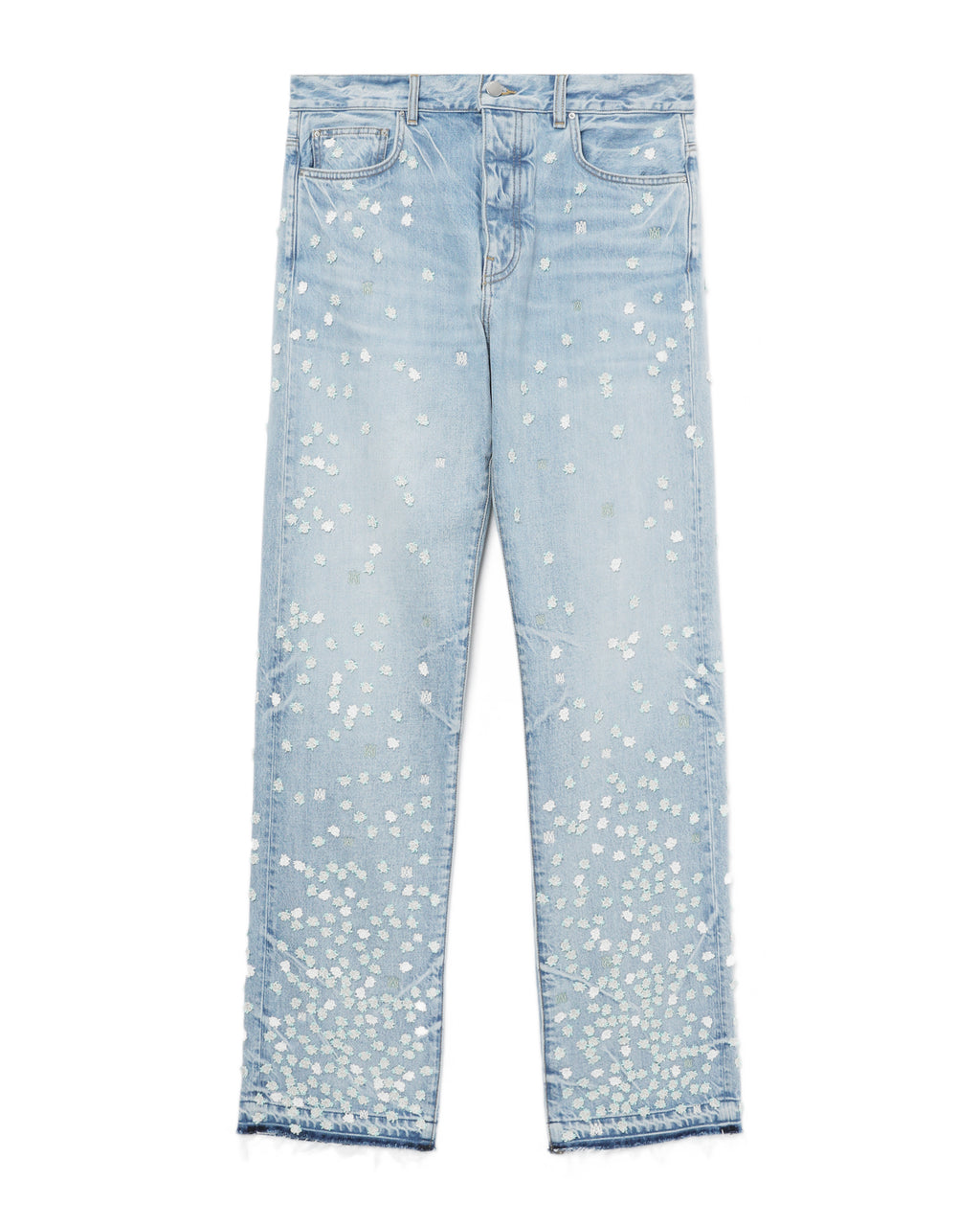 Floral-appliqué straight-leg jeans