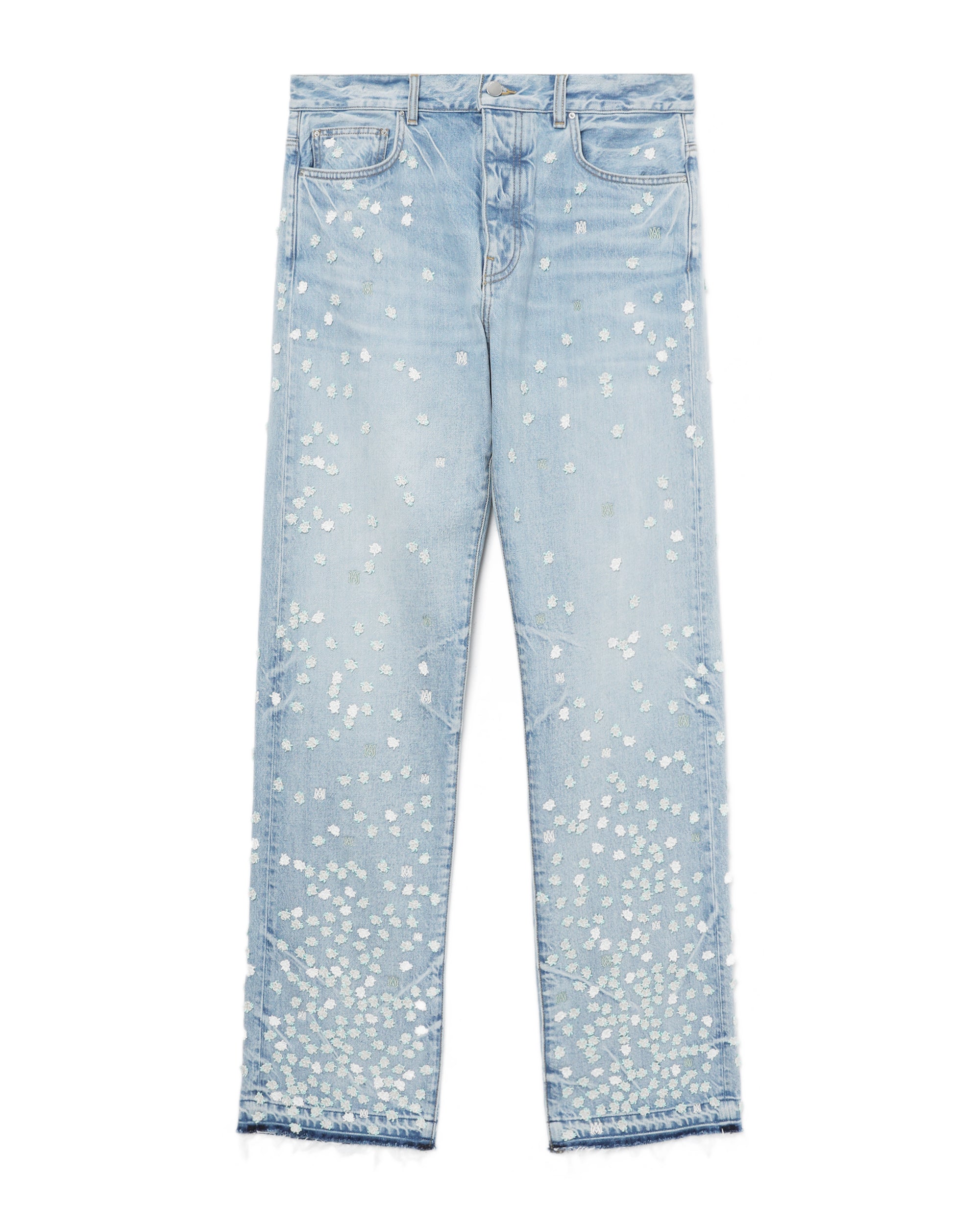 Floral-appliqué straight-leg jeans