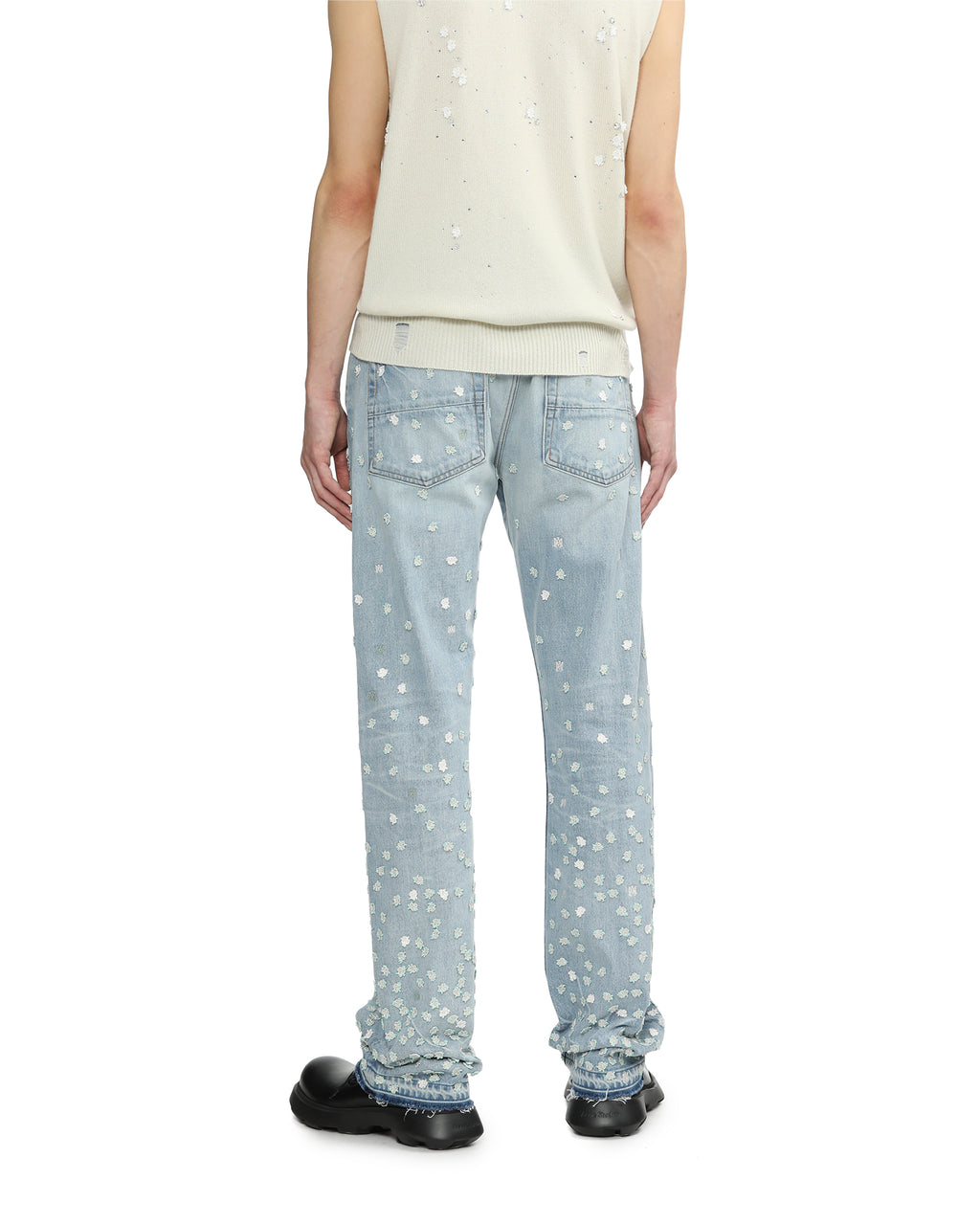 Floral-appliqué straight-leg jeans