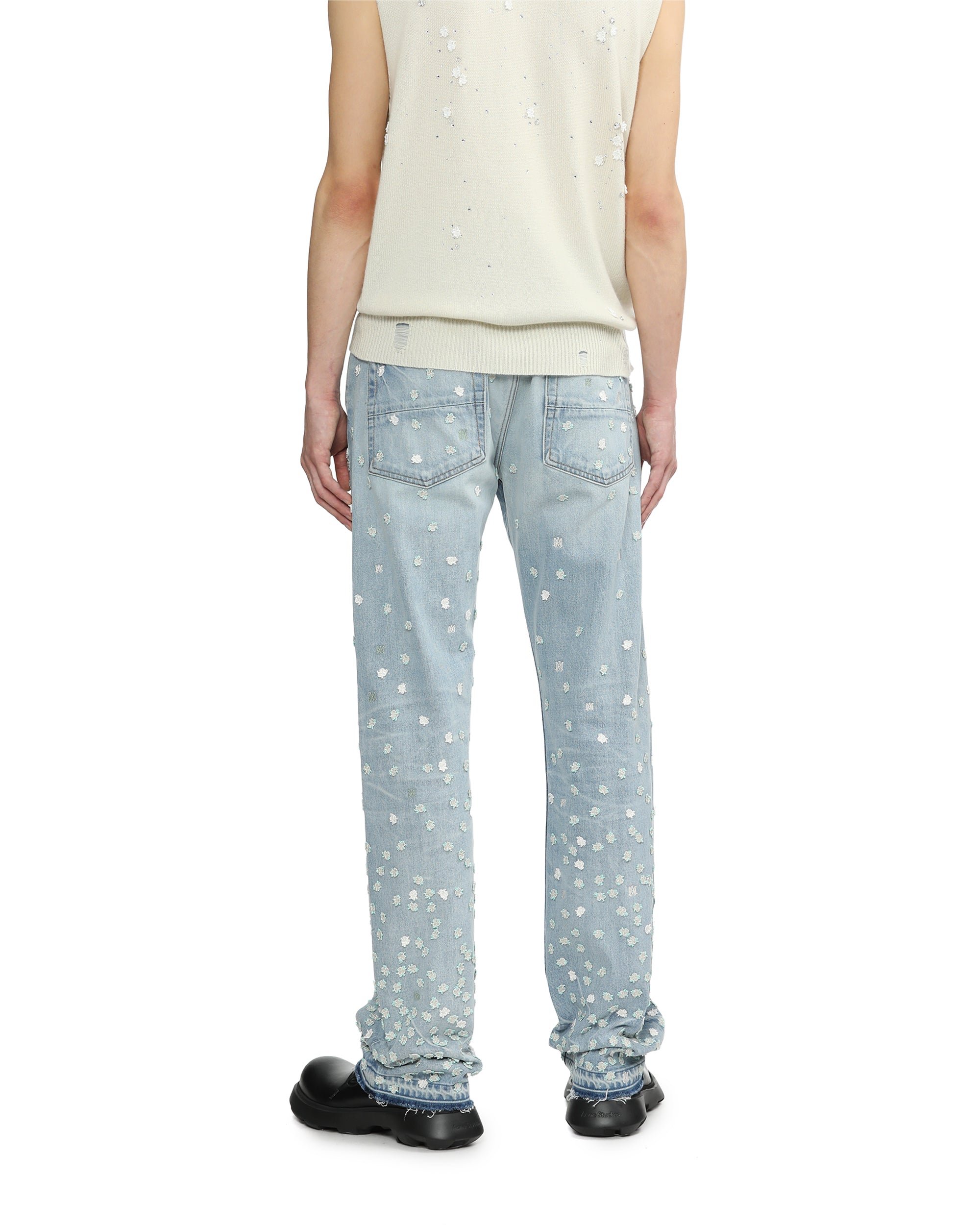 Floral-appliqué straight-leg jeans