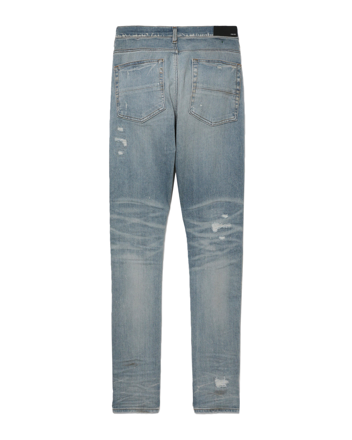 Distressed patchwork denim jeans