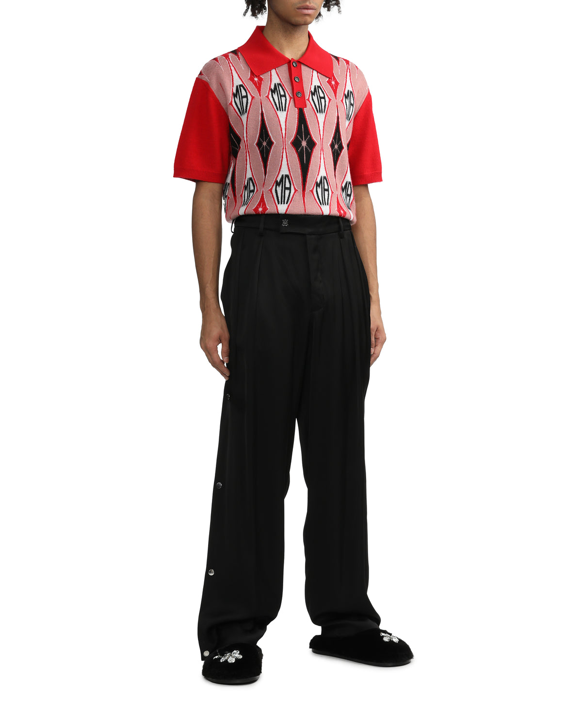Side pleat snap pants