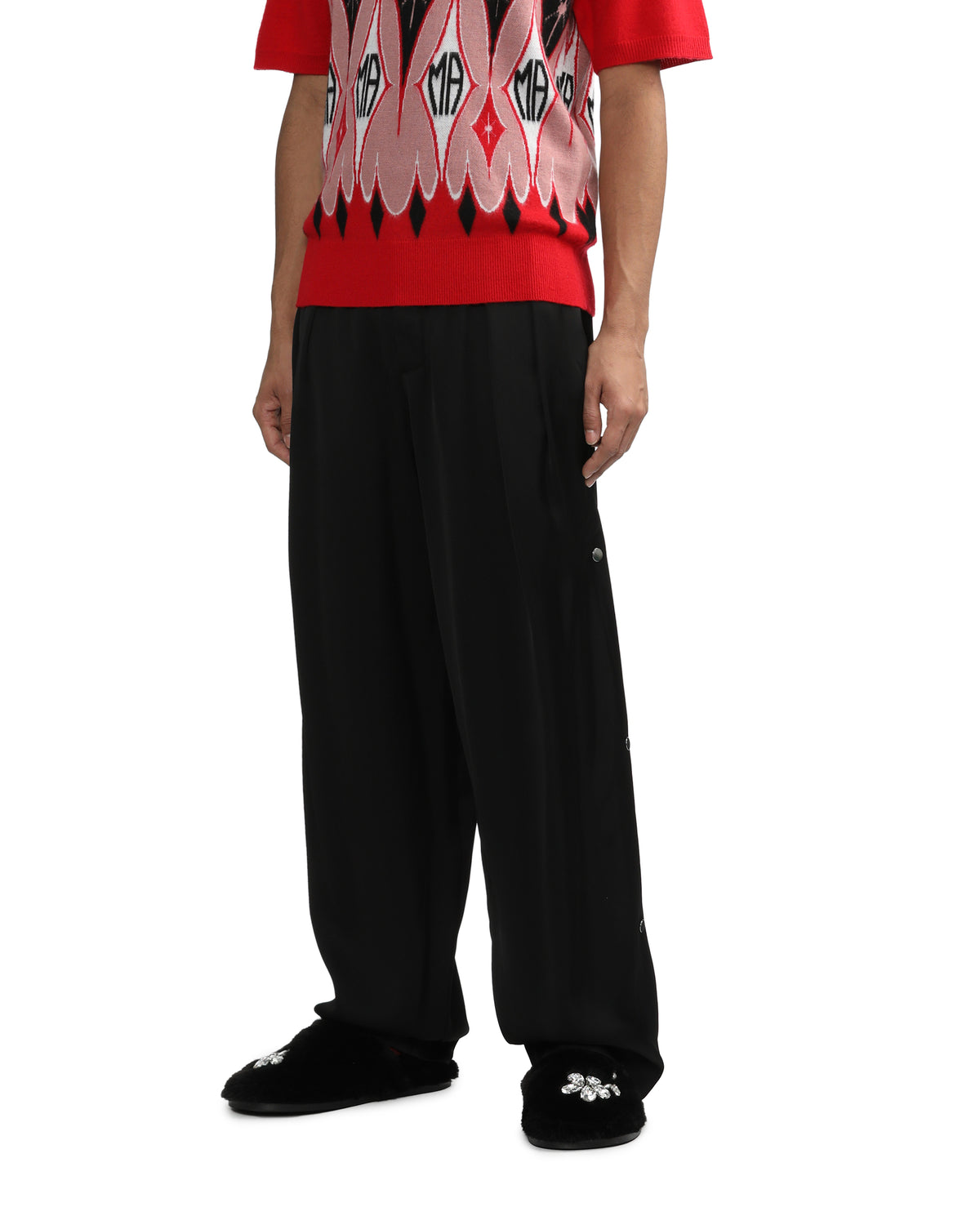 Side pleat snap pants