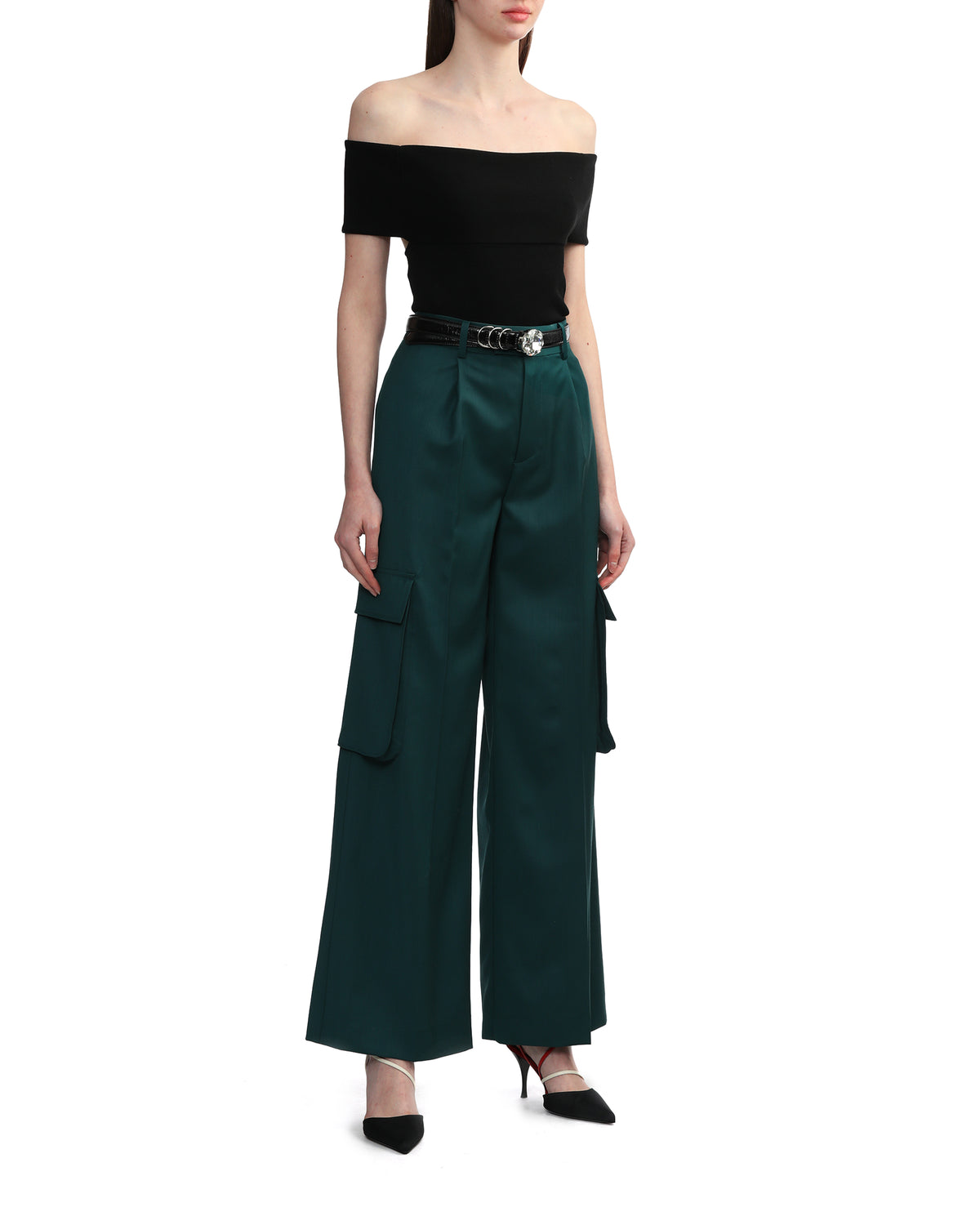 Wide pleated cargo pants
