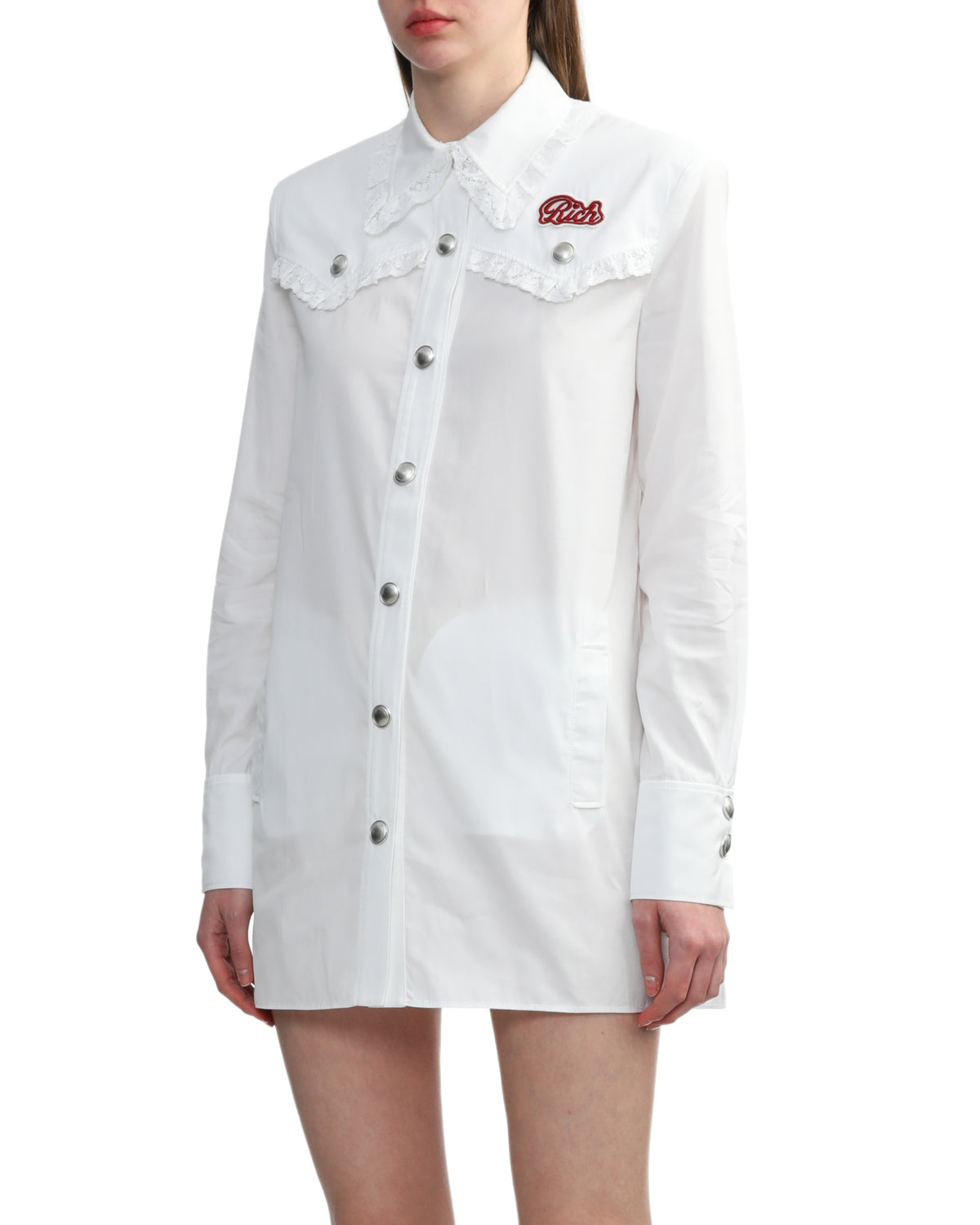 Lace trimmed shirt dress
