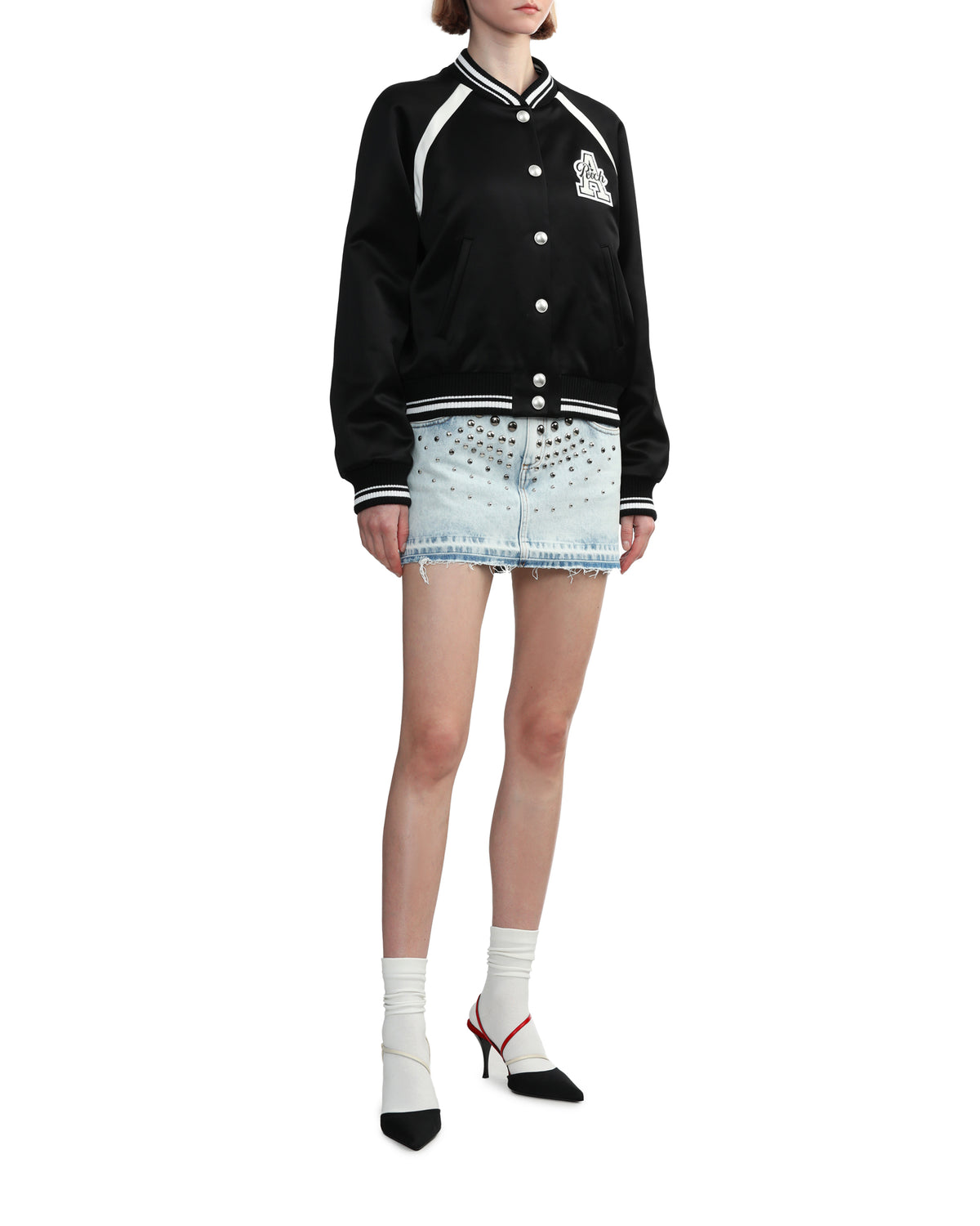 Satin bomber jacket with patch