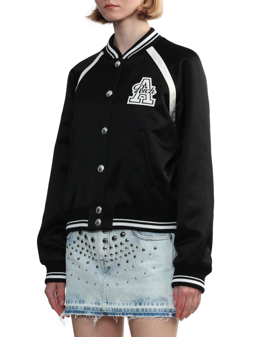 Satin bomber jacket with patch