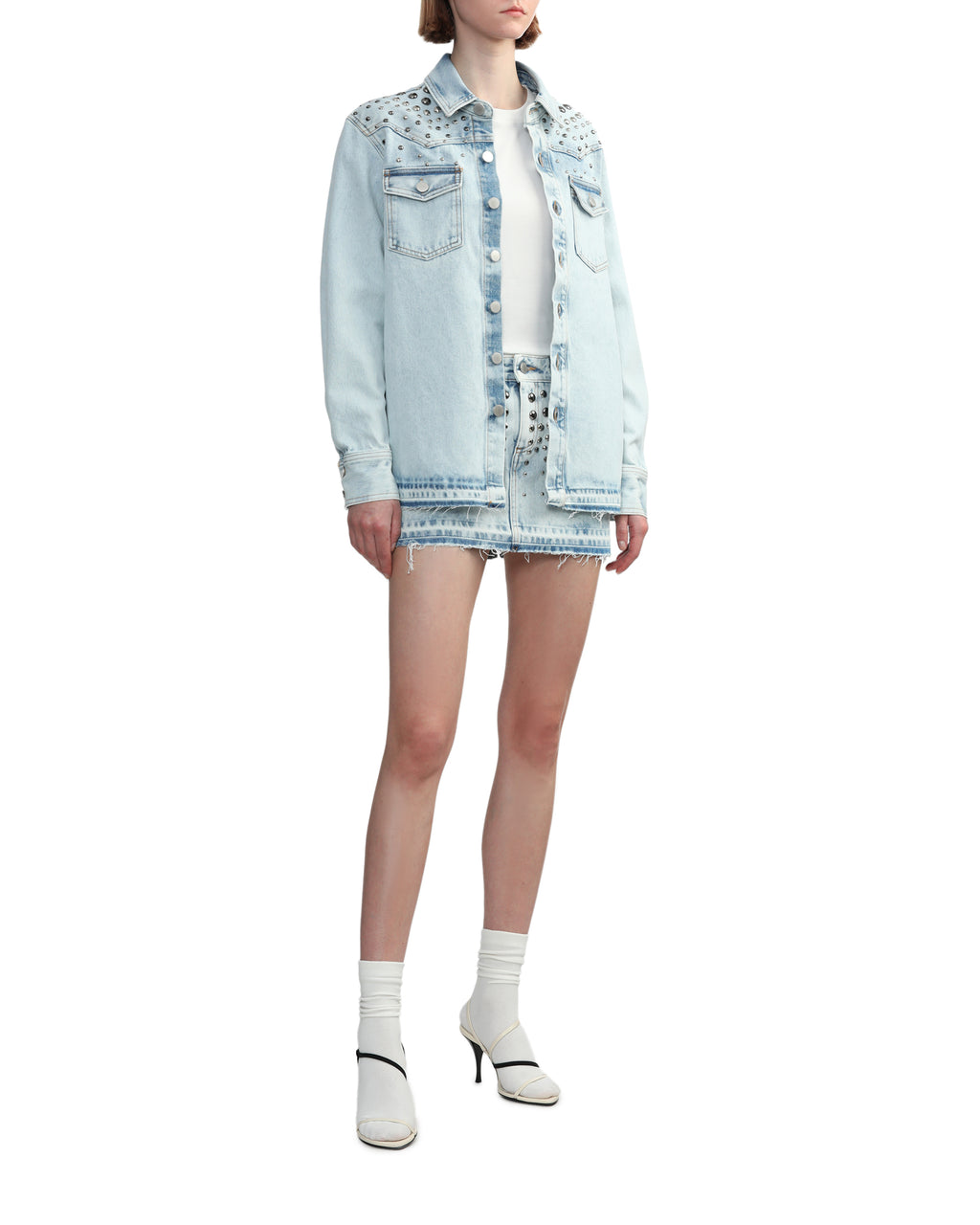 Denim skirt with studs