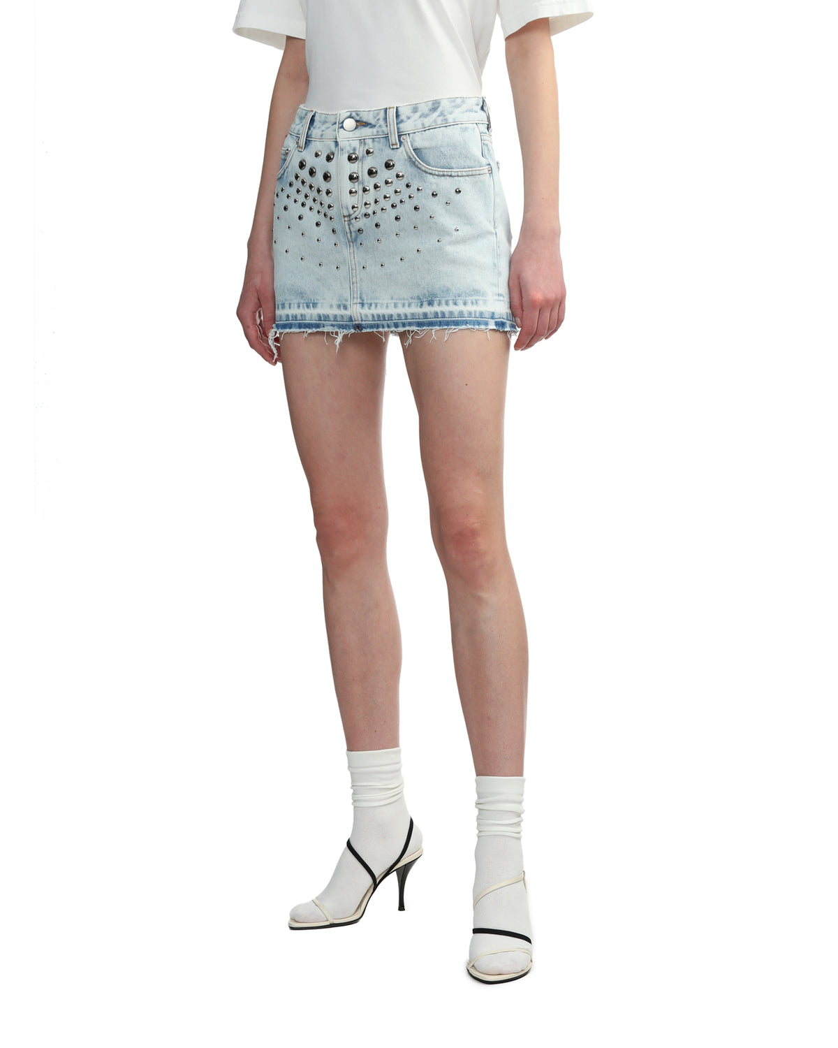 Denim skirt with studs