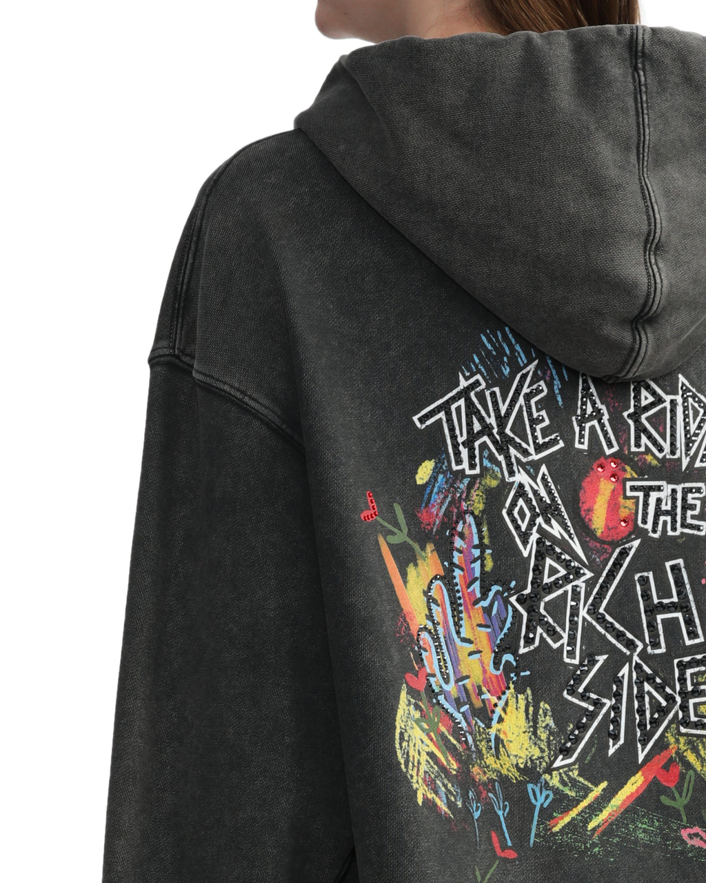Jersey hoodie with print and hotfix