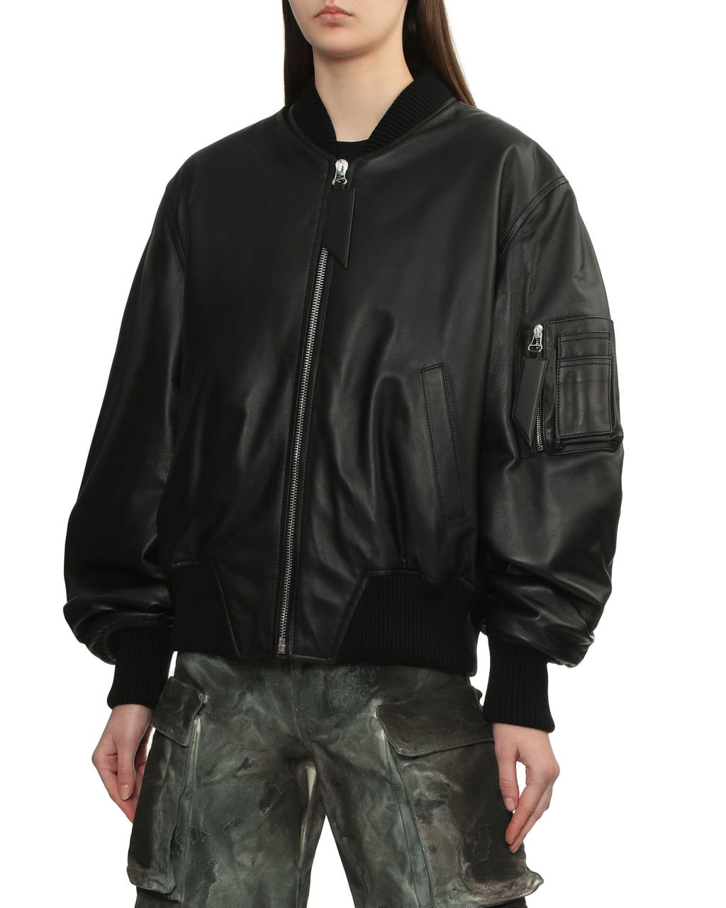 Leather bomber jacket