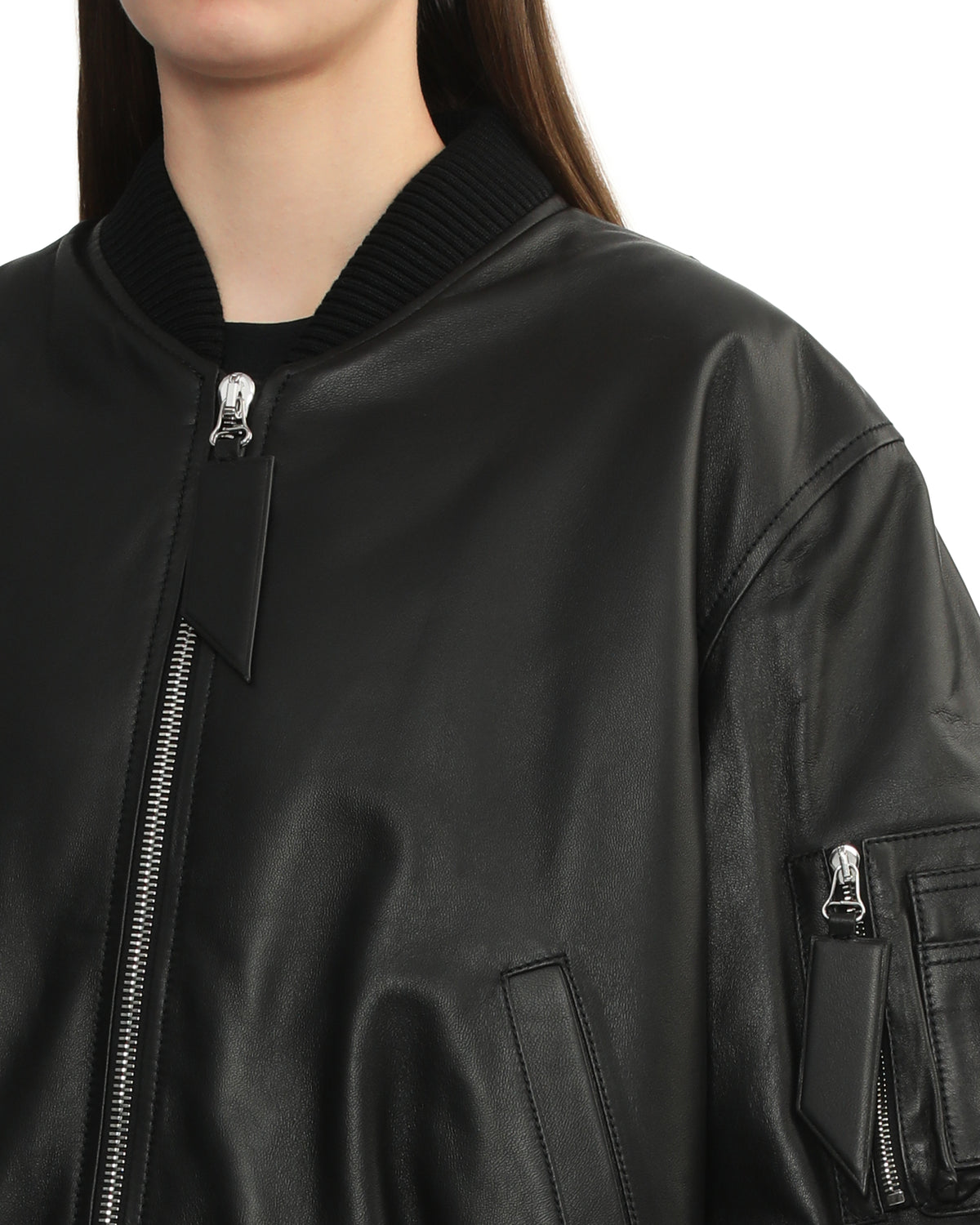 Leather bomber jacket