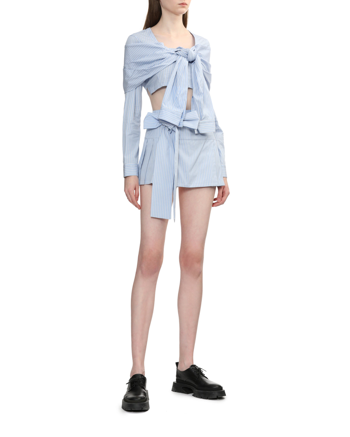 Bow pleated mini skirt