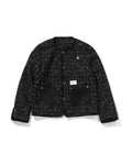 Collarless Ornament Tweed Coat