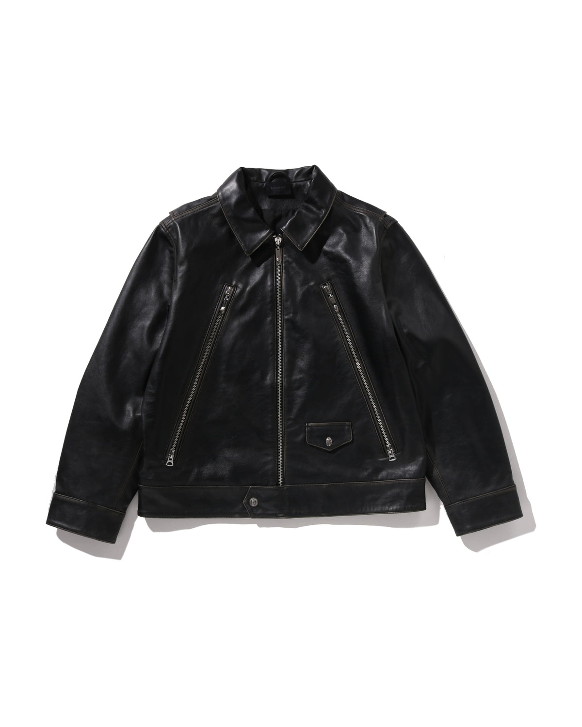 BAPE Black Washed Leather Biker Jacket