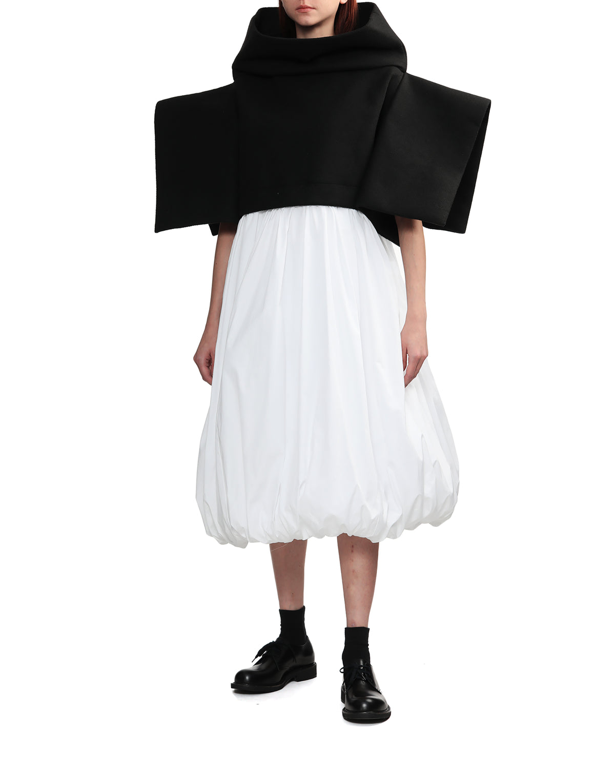 Panelled sculptural balloon dress