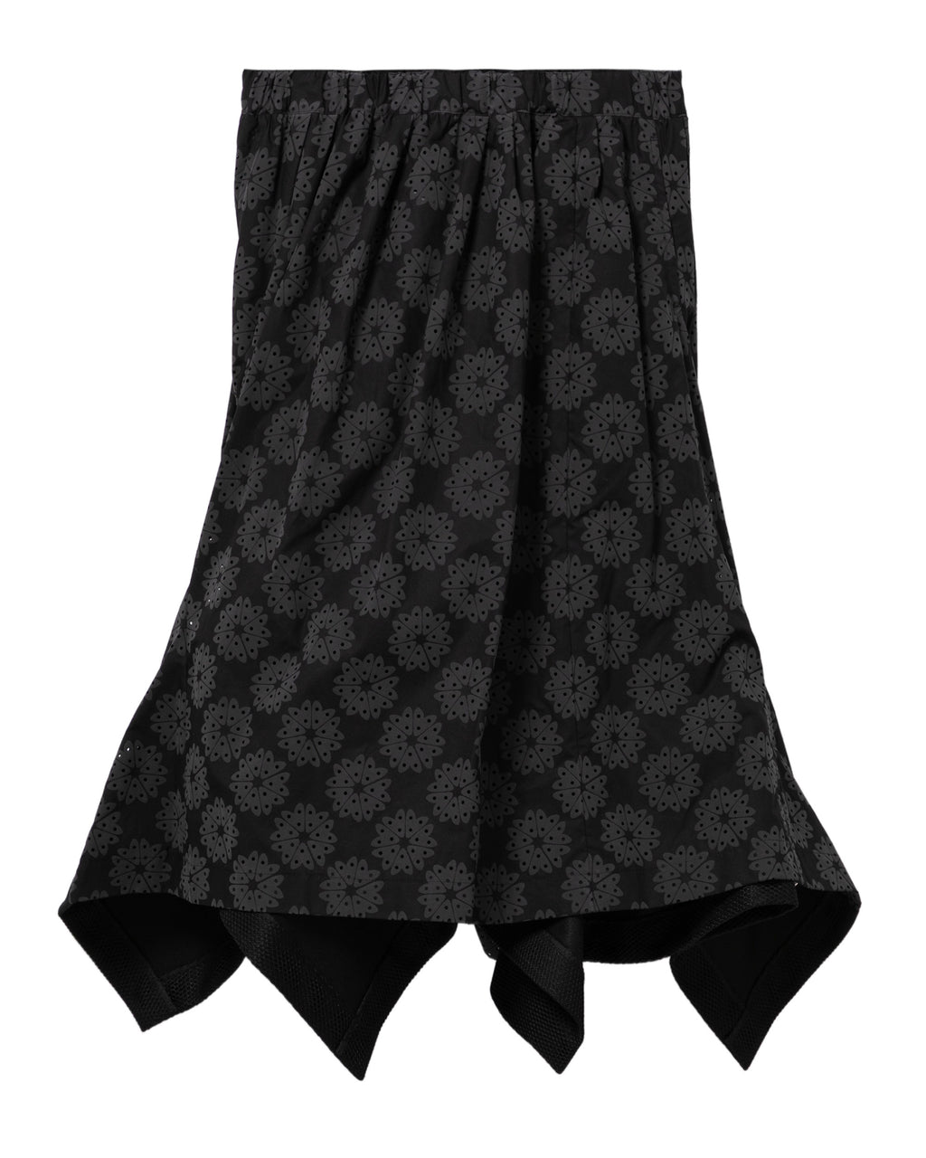 Patterned asymmetric midi skirt