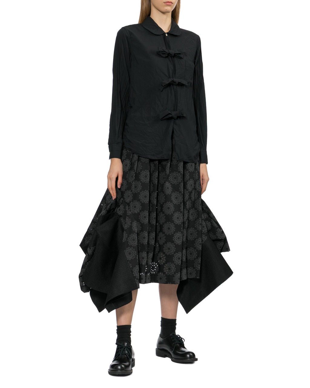 Patterned asymmetric midi skirt