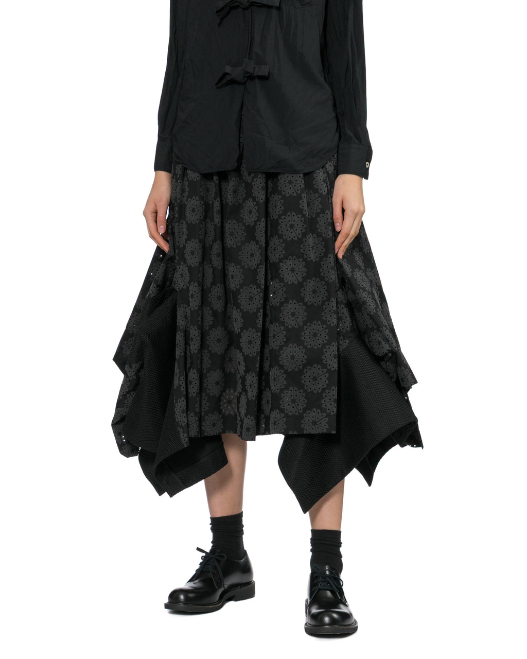 Patterned asymmetric midi skirt
